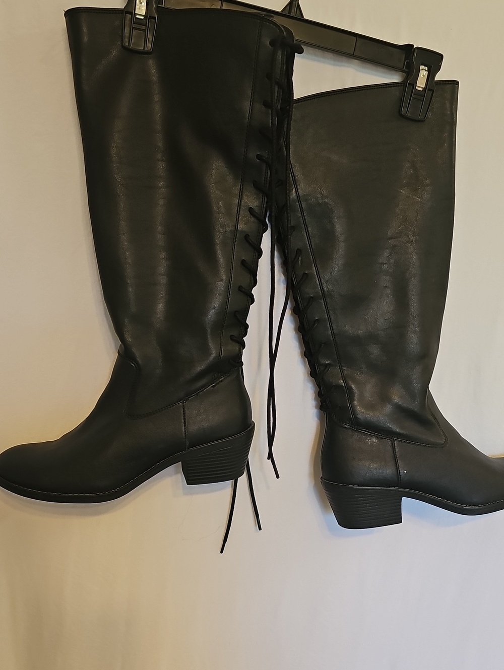 Black Lace-Up Over-the-Knee Boots - Picture 1 of 7